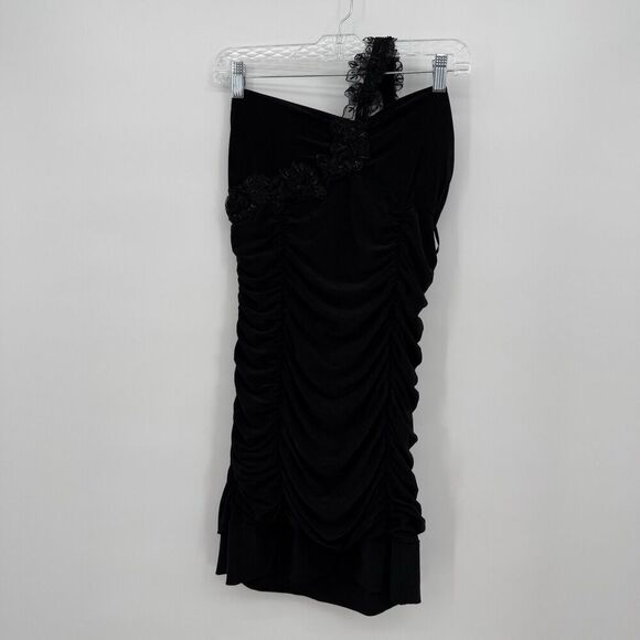 Taboo 90s Y2k Black Ruched Lace One Shoulder Vintage Mini Formal Dress XL - Picture 1 of 13
